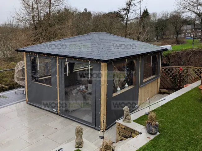 Gazebo Roll up pvc cover dark grey with windows and zipped door.webp