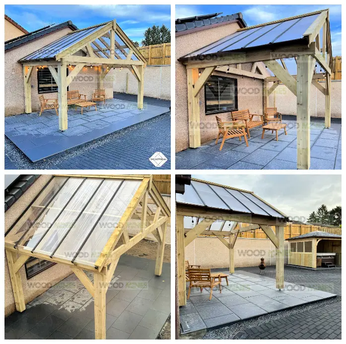 3m x 4m Elizabethan Gazebo (Bare open frame. Rafters but no roof covering., Straight Gable End)