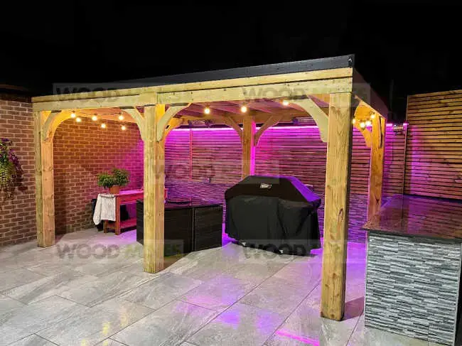 4m x 5m Pent Roof Gazebo (150mm Solid Posts, No Stone Drinks Shelf, None)